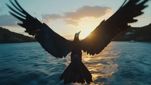 Seabird in Flight at Sunset