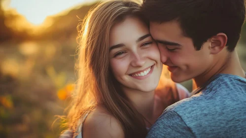 Golden Hour Affection: Young Love Portrait
