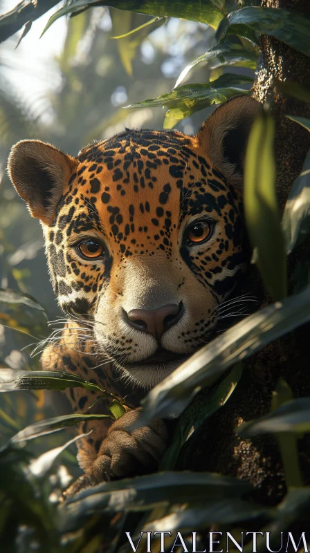 Wild Jaguar Among Jungle Leaves