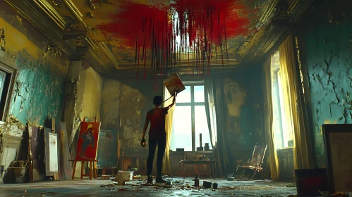 Abandoned Artist's Room With Red Drips
