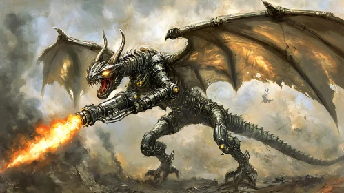 Cyborg Dragon Breathing Fire Art