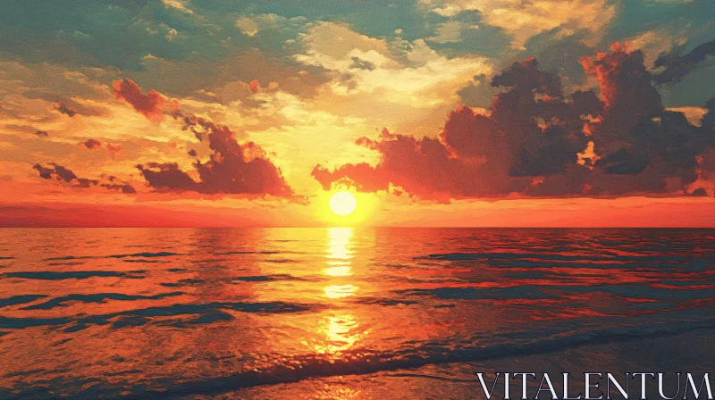 Ocean Sunset with Clouds and Reflections