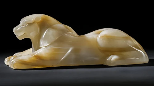 Translucent Marble Lion Resting Sculpture