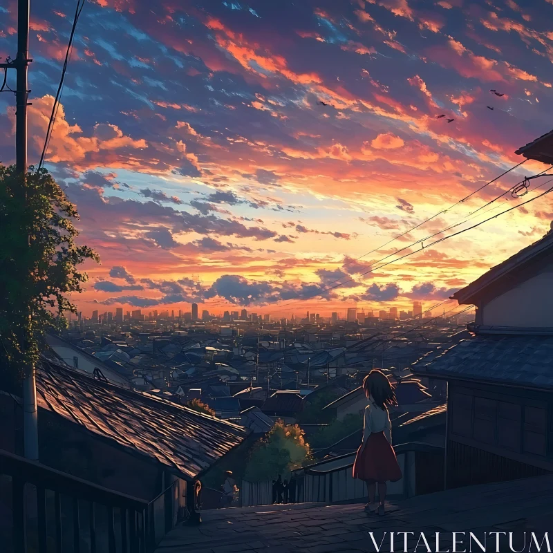 Anime Girl Watching Sunset City View