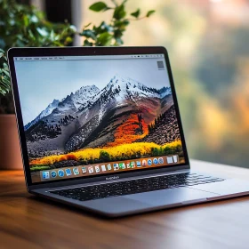 Laptop with Mountain Scenery Background