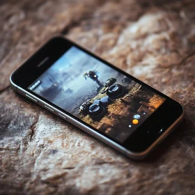 Mobile Gaming Device on Stone Background