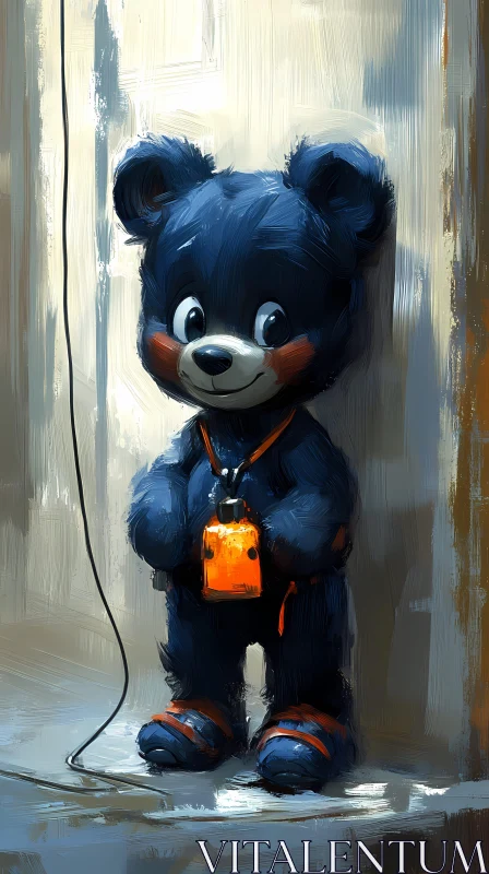 AI ART Adorable Blue Bear with Lantern