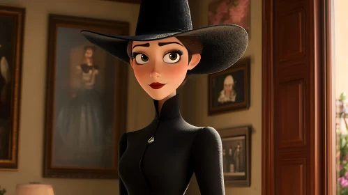 Cartoon Witch in Black Hat Illustration