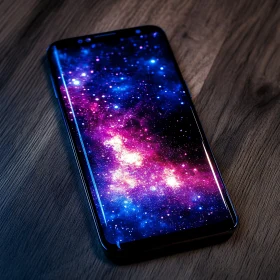 Cosmic Nebula on Mobile Phone Screen