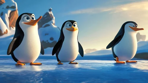 Animated Penguins in Winter Scene