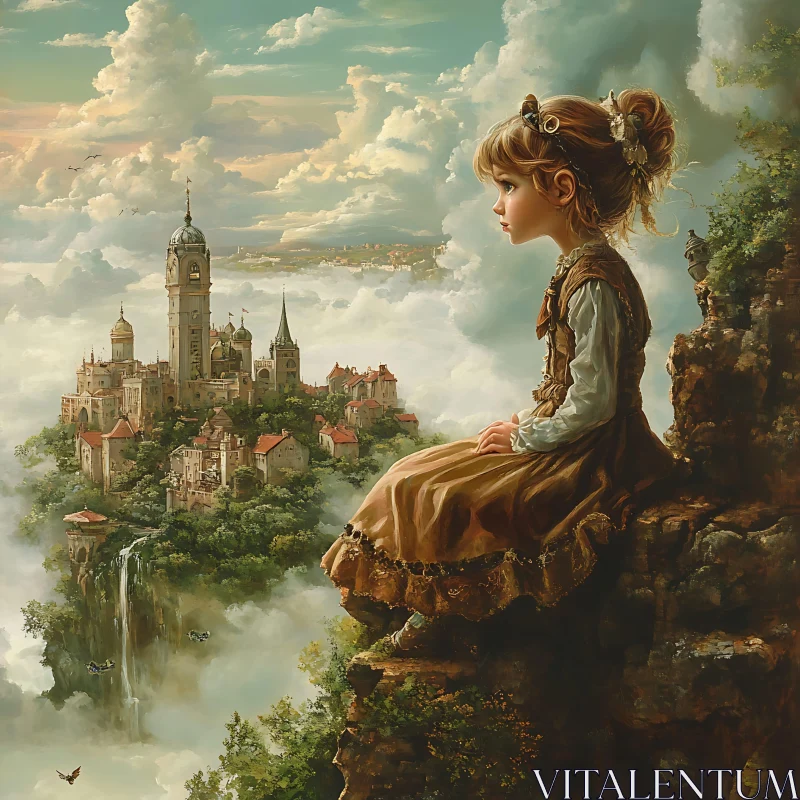 AI ART Dreamy Castle Vista with Young Girl