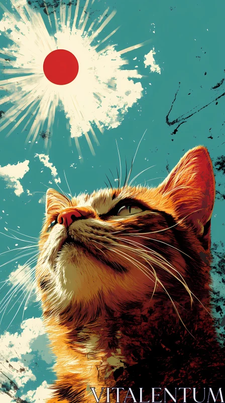 Cat Portrait with Red Sun AI Image