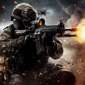 Warrior in Action: Military Combat Scene