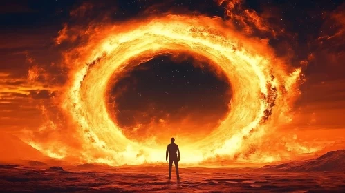 Person Standing Before A Fiery Ring At Night