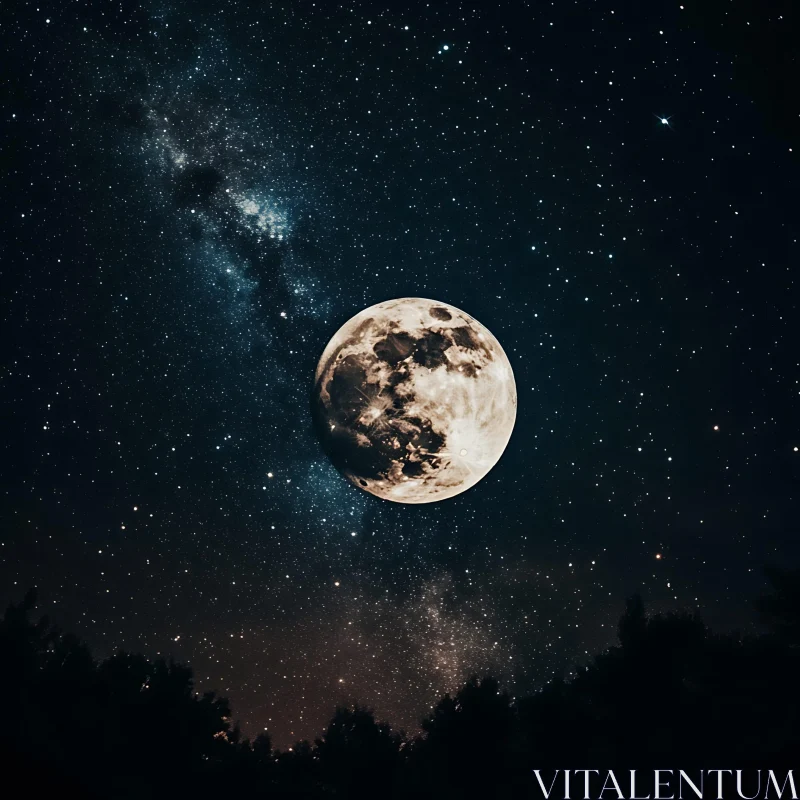 Full Moon and Stars Above the Trees