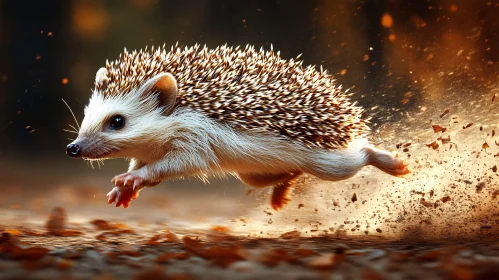 Hedgehog Leaping Over Leaves