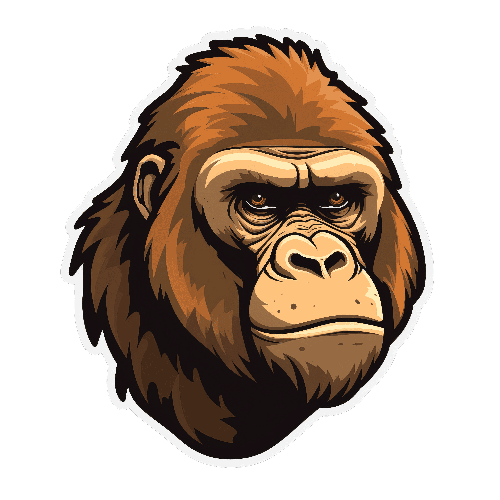 Cartoon Gorilla Head Illustration with Brown Fur