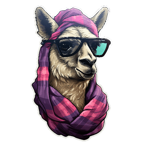 Cartoon Llama with Sunglasses and Pink Scarf