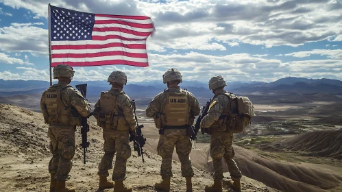 American Soldiers Overlooking Landscape