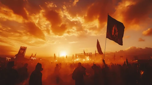 Fiery Sunset Crowd Scene
