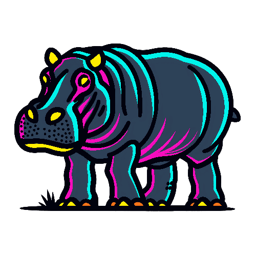 Colorful Outlined Hippopotamus Design for T-Shirt Prints