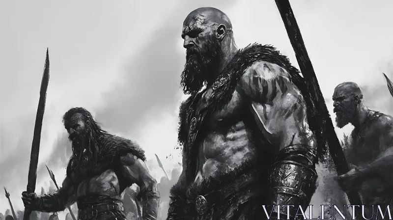 Monochrome Warriors with Spears Artwork
