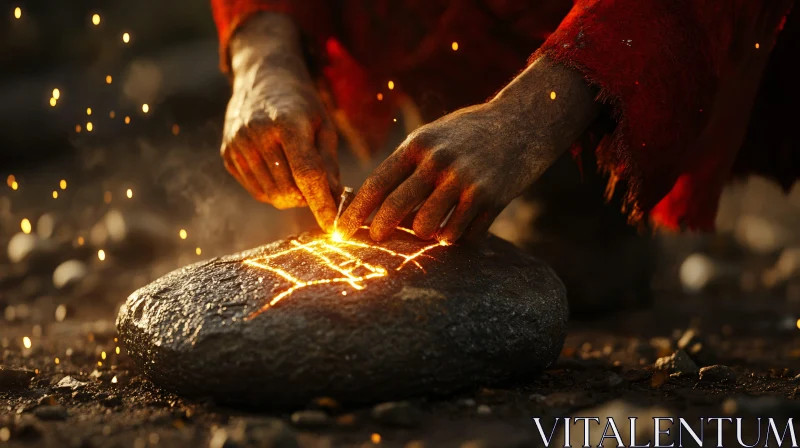 AI ART Ancient Ritual: Glowing Runes on Stone