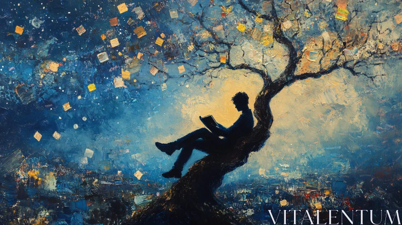 Silhouette Reading on Tree Branch