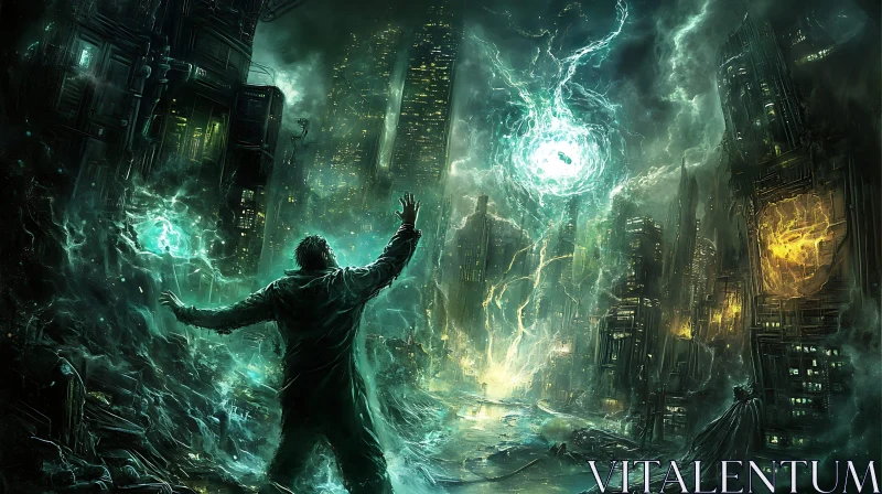 Ruined City with Glowing Energy