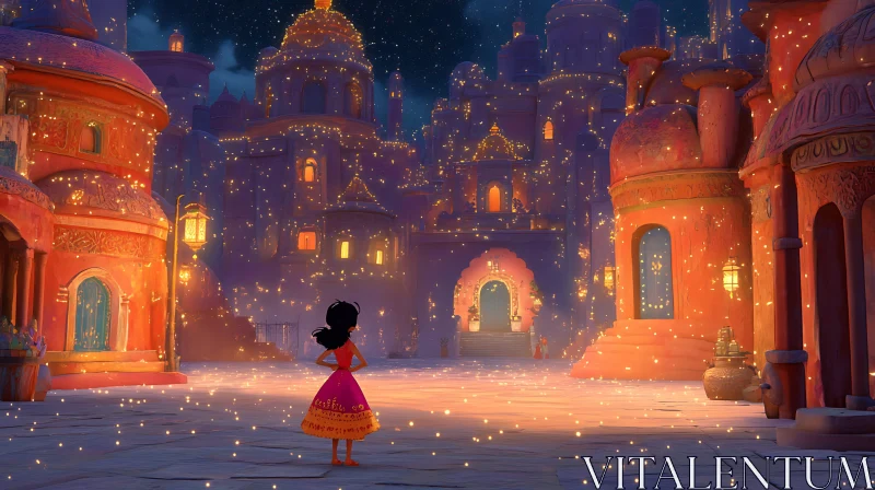 Girl Gazing at a Magical City