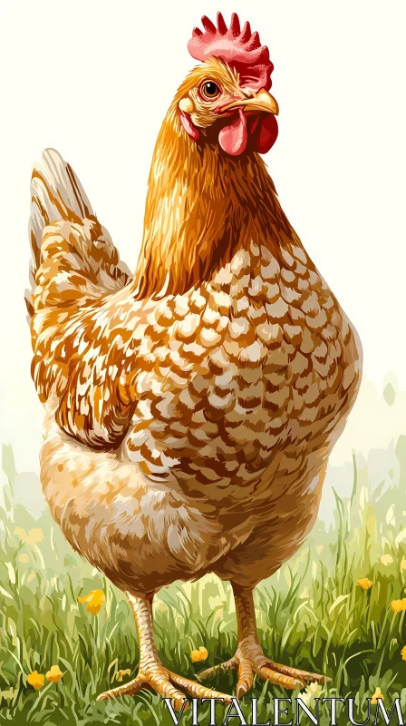 Chicken Illustration in Natural Habitat