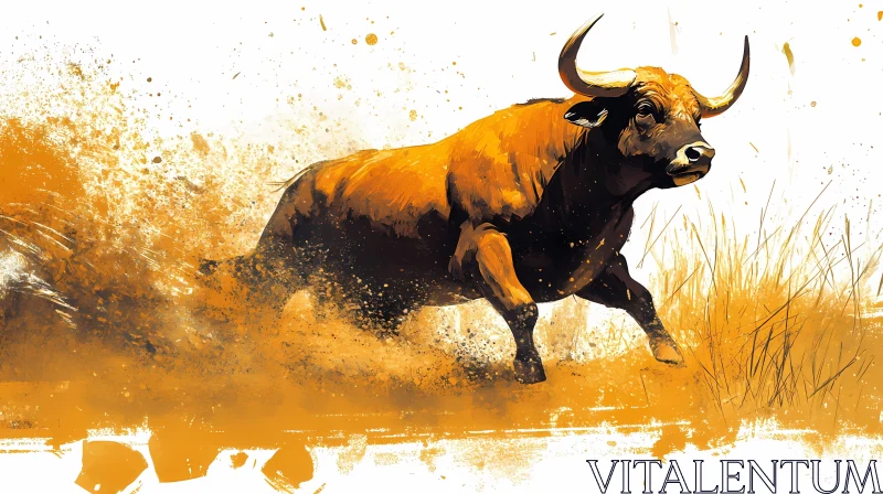 Forceful Bull in Motion