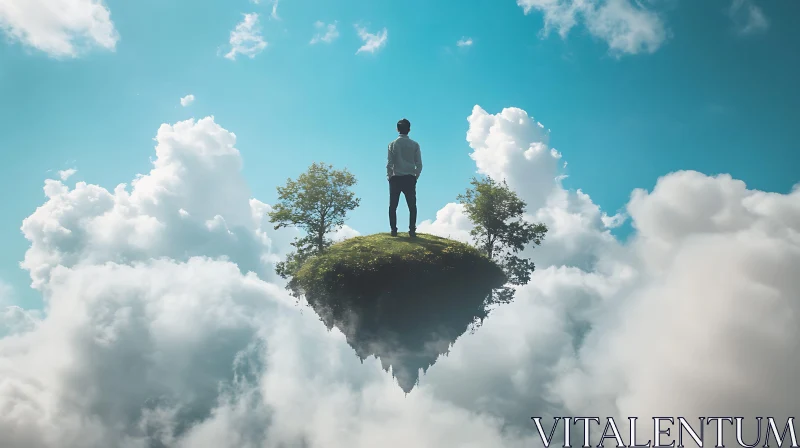 AI ART Man on Floating Island in the Sky
