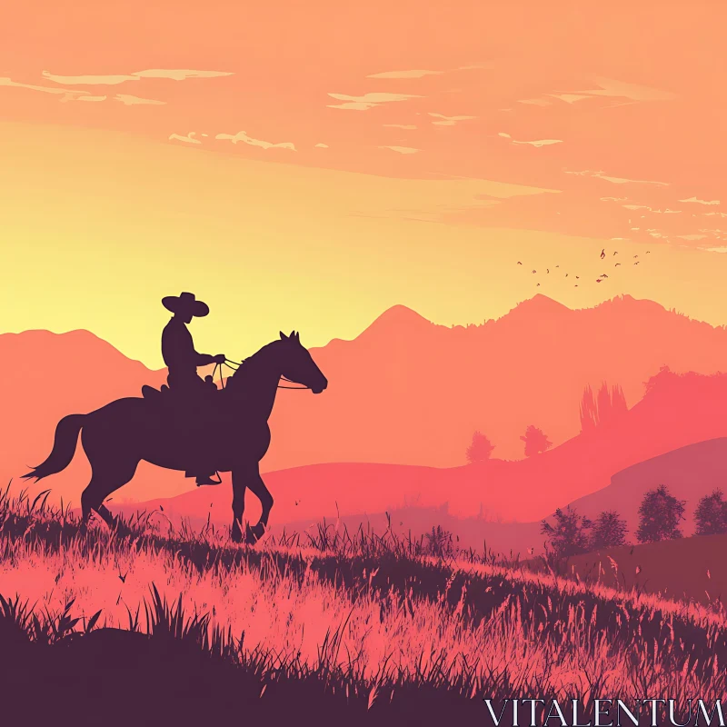 Equestrian Sunset Silhouette