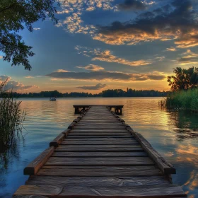 Lake Sunset with Wooden Pier