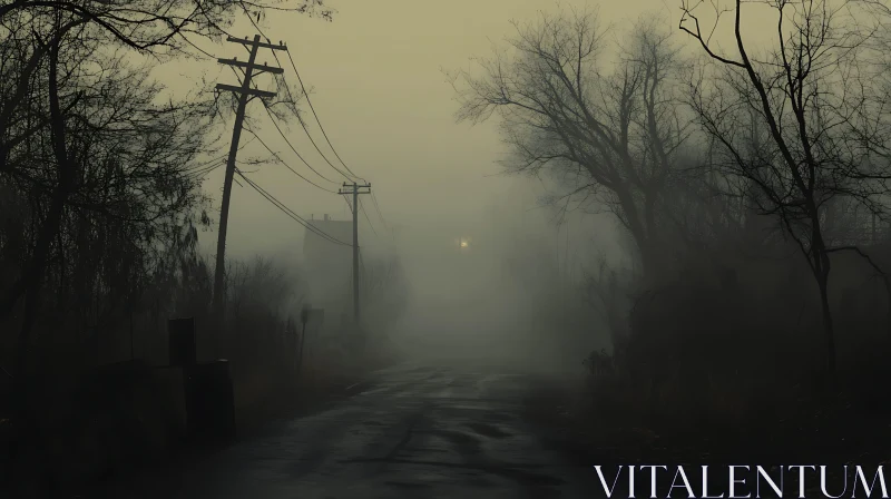 Misty Road Through Gloomy Landscape