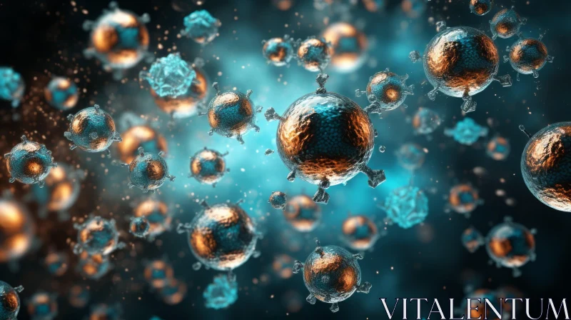 Influenza Virus 3D Image: Turquoise and Bronze Geodesic Structures AI Image