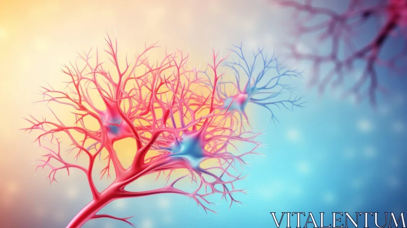 Intricate Illustration of Brain Neurons in Light Red and Azure AI Image