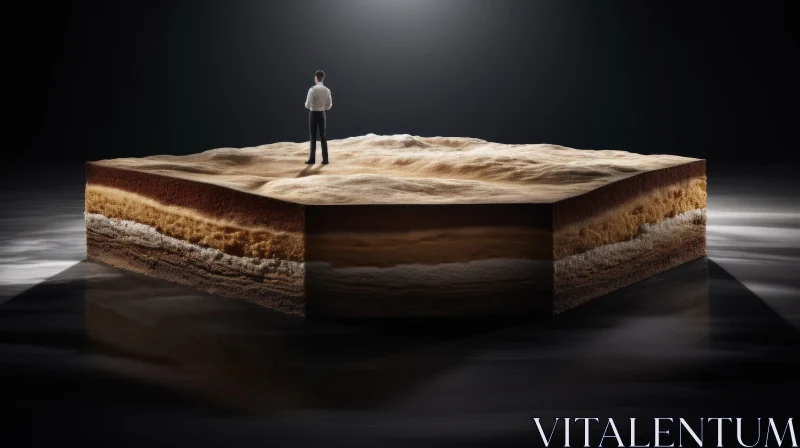 Old Man Standing on Wood in a Void - Realistic Landscape with Soft Edges AI Image