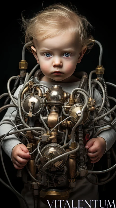 Steampunk Child: A Portrait in Liquid Metal and Biomorphic Forms AI Image