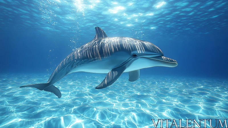 Dolphin Swimming in Sunlit Ocean AI Image