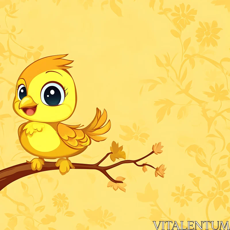 Yellow Bird Cartoon Illustration AI Image