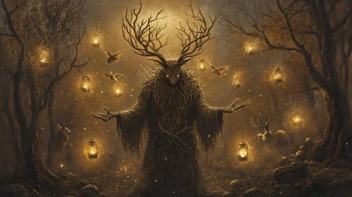 Mystical Forest Creature with Antlers