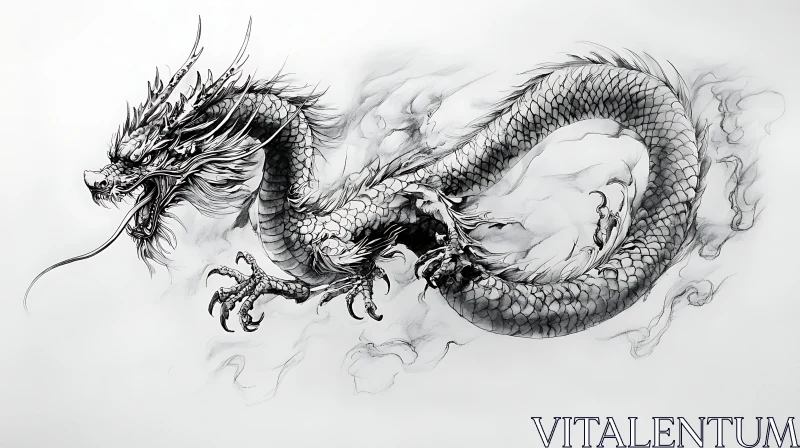 AI ART Monochrome Dragon Sketch