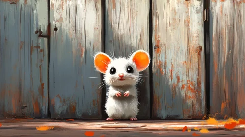 Cute Mouse Against Rustic Wooden Wall