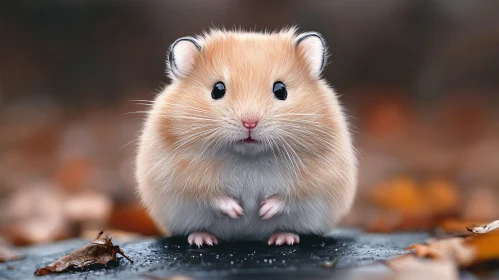 Cute Small Hamster on Leafy Ground