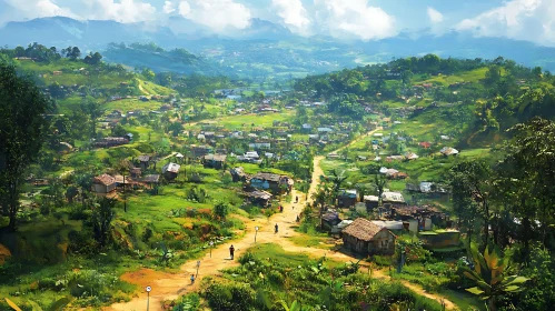 Lush Village in Hilly Landscape