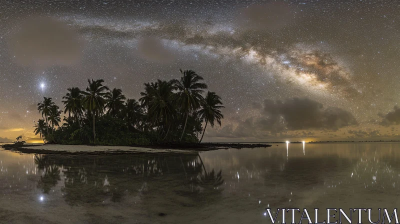 AI ART Island with Palm Trees under the Milky Way