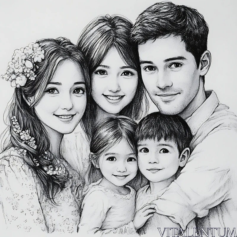 Monochrome Family Portrait Art AI Image