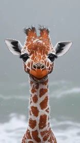 Giraffe in Winter Wonderland